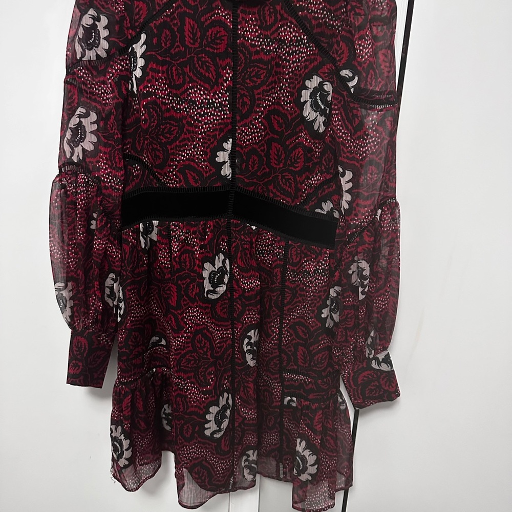 Ted Baker London Burgundy and Black Patterned Mini Dress